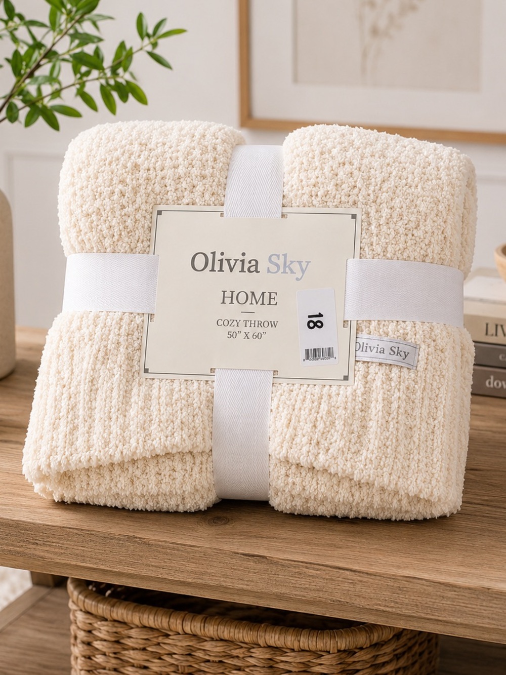Olivia Sky Cozy Home Decor Blanket Throw In Ivory 50” X 60” Brand New With Tags